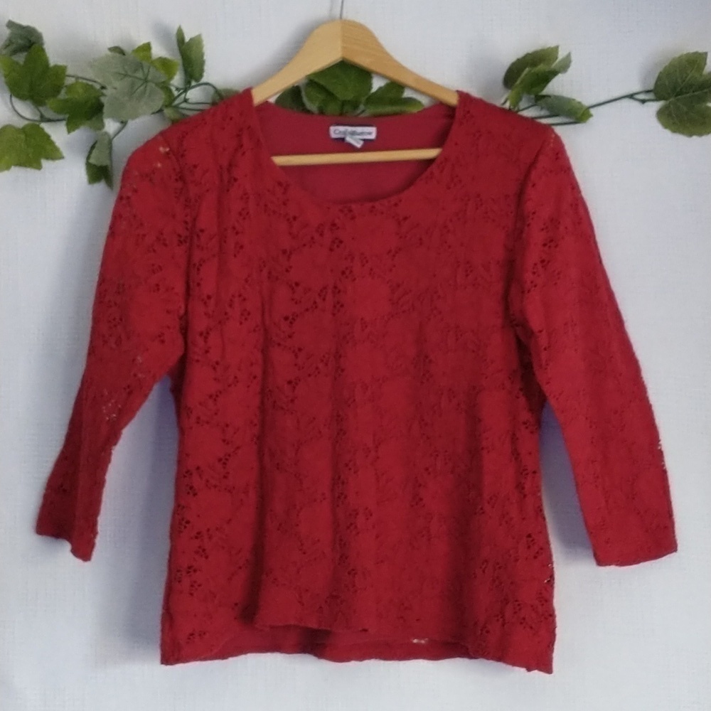 Croft & Barrow Women's Red Casual Lace Dress Blouse Size Petite Medium